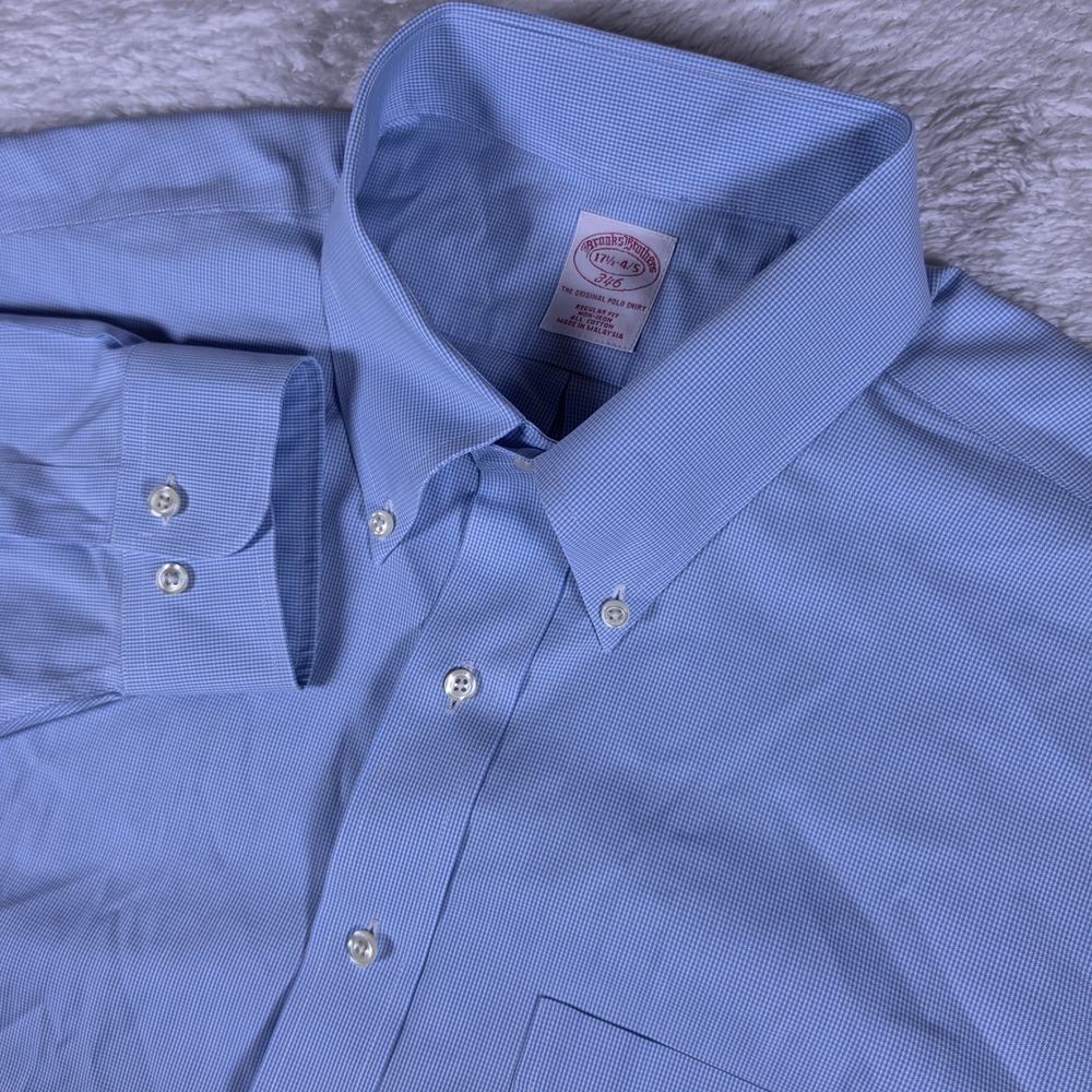 Brooks Brothers 346 Regular Fit Mens 17.5-34/35 Blue L/S Button Up Shirt
